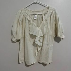 Diane von Furstenberg DVF White Ruffle V-Neck Blouse Size 6